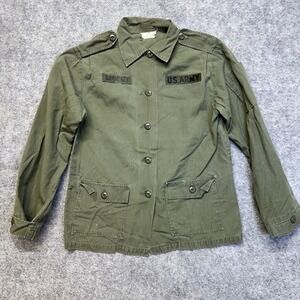 US Army Utility Shirt Women M Green Vintage 70s OG-107 Cotton Sateen Jacket VTG